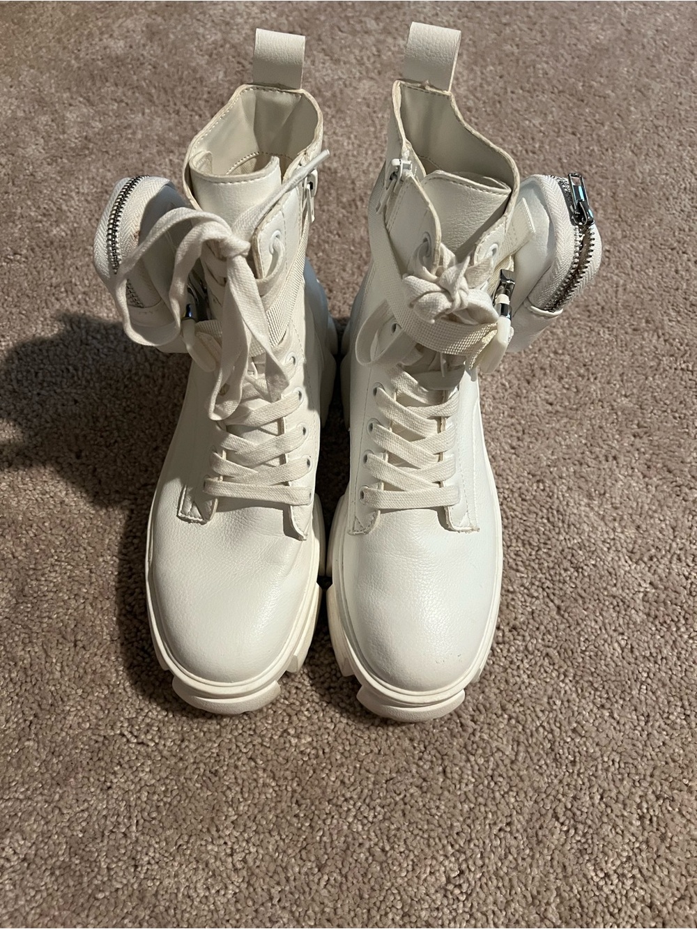 Steve Madden Cream Lace-Up Combat Boots with Side Pouch